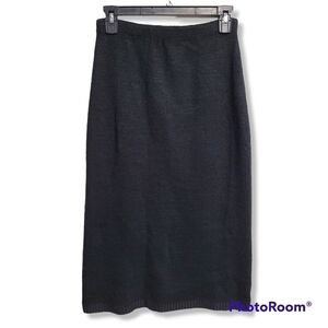Essentials Black Pull On High Waist Sweater Knit Midi Skirt Size Medium